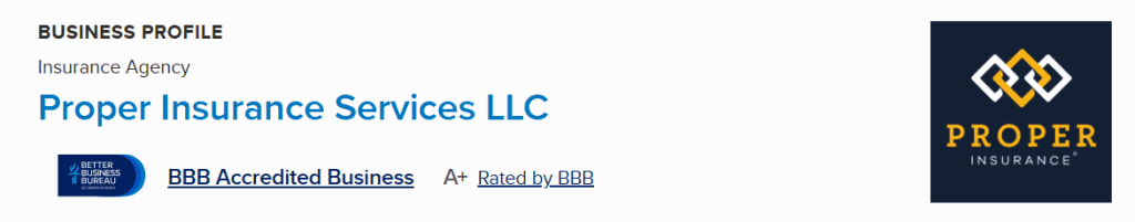 Proper Insurance BBB accredited business profile rating