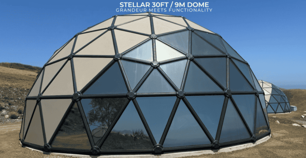 Ekodome Stellar 30ft geodesic dome interior layout and loft