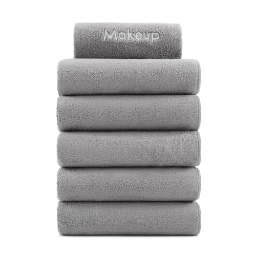 Arkwright Makeup Remover Wash Cloth - Pack of 6 - Ultra Soft & Gentle Microfiber Coral Fleece Small Fingertip Towels, Decorative Powder Room & Guest Bathroom Essentials for Hosts, 11 x 17 in, Grey