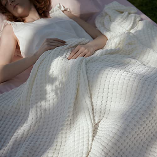 BEDSURE Cooling Bamboo Waffle Queen Size Blanket - Soft, Lightweight and Breathable Full Blankets for Hot Sleepers, Luxury Cotton Throws for Bed, Couch and Sofa, White 50x70Inches