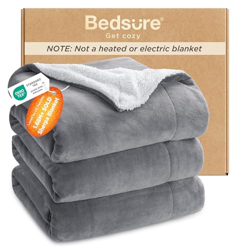 Bedsure Sherpa Fleece Blanket Queen Size(Not Electrical), Grey Plush Blanket Fuzzy Soft Blanket Microfiber