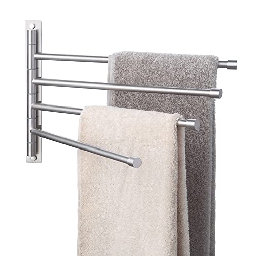 KES Swivel Towel Bar 13.8 Inch SUS 304 Stainless Steel 4-Arm Bathroom Swing Hanger Towel Rack Holder Storage Organizer Space Saving Wall Mount Brushed Finish, A2102S4-2