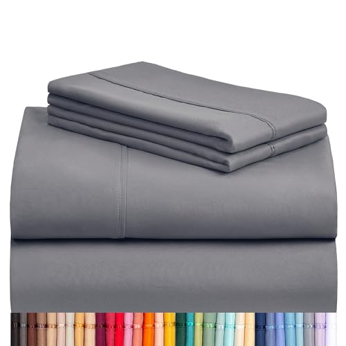 LuxClub 6 PC Sheet Set Bamboo Sheets Deep Pockets 18" Eco Friendly Wrinkle Free Sheets Machine Washable Hotel Bedding Silky Soft - Light Grey Queen