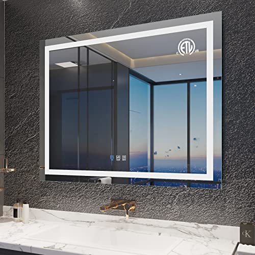 MAVISEVER 40 x 32 Inch Led Lighted Bathroom Wall Mounted Mirror with 3 Touch Button - Dimmable, Anti-Fog & Adjustable Color Temperature Separate Control (Horizontal & Vertical)
