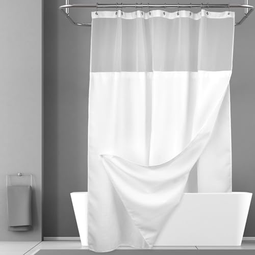 N&Y HOME Waffle Weave Shower Curtain with Snap-in Fabric Liner Set, 12 Hooks Included - Hotel Style, Waterproof & Washable, Heavyweight Fabric & Mesh Top Window - 71x72, White
