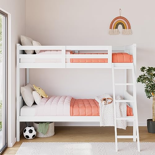 Storkcraft Caribou Solid Hardwood Twin Bunk Bed with Ladder and Safety Rail, White