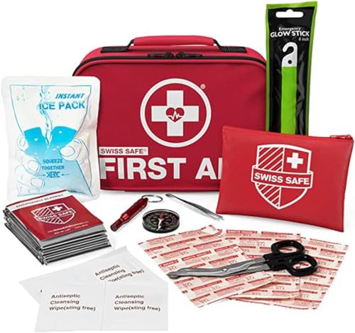 Swiss Safe 2-in-1 First Aid Kit (120 Piece) + Bonus 32-Piece Mini First Aid Kit: Compact, Lightweight for Emergencies at Home, Outdoors, Car, Camping, Workplace, Hiking & Survival