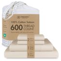 Threadmill Home Linen 600 Thread Count 100% Cotton Sheets, Beige Queen Sheets 4 Piece Cotton Bed Sheet Set, ELS Cotton...